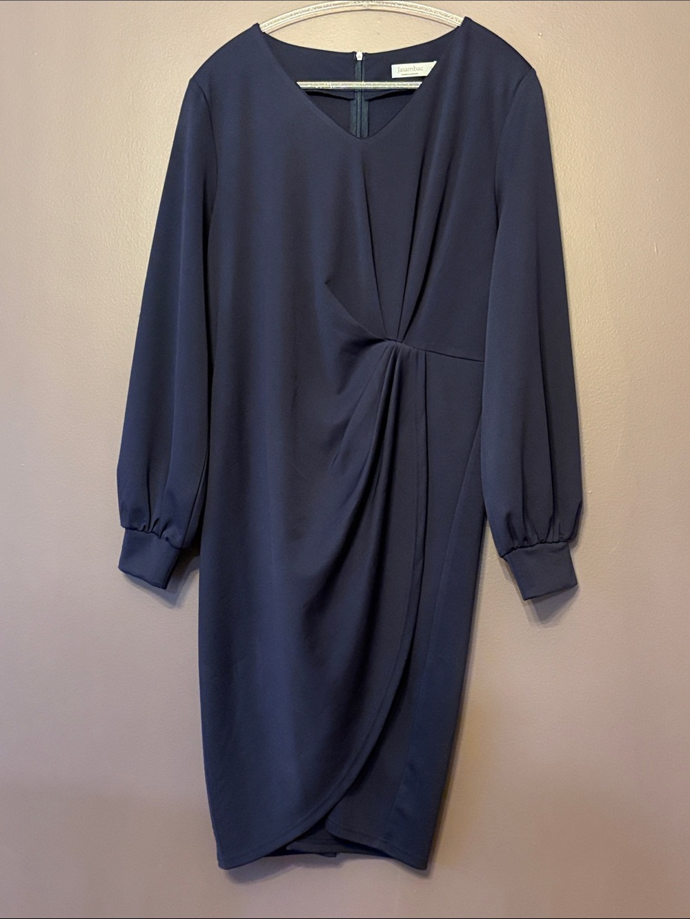 Elegant Women’s Navy Blue Long balloon Sleeve Twist Front Midi Dress size XL